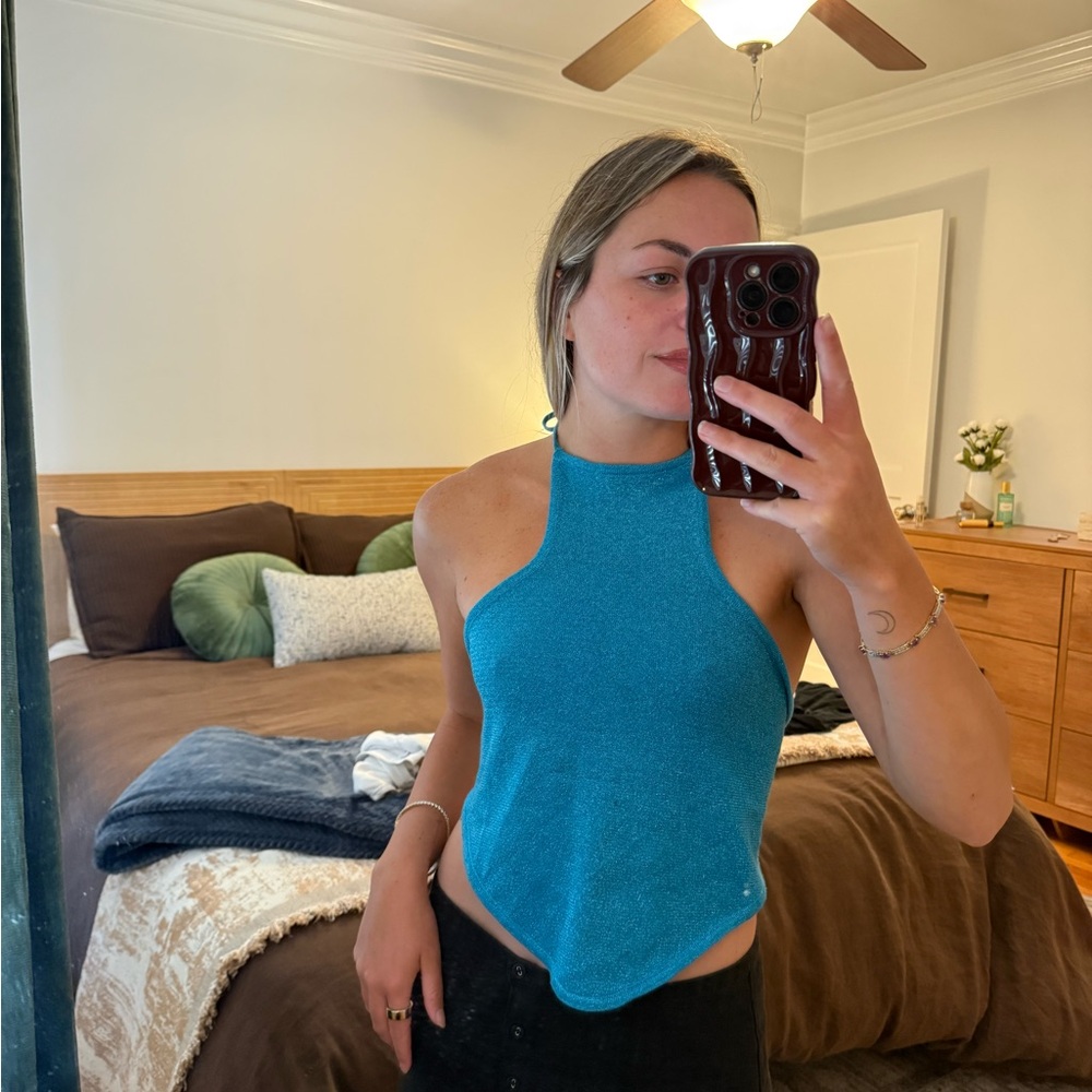 NBD Teal Halter Crop Top